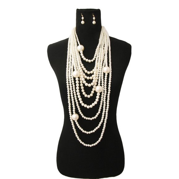 Long Layered Strand Cream Pearl Set - Picture 1 of 2